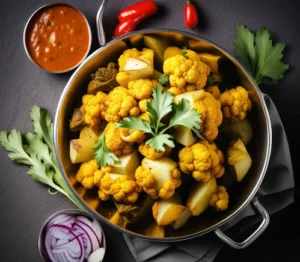 Indian vegetarian dish with Cauliflower and Potato