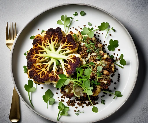 Cauliflower steak with lentils