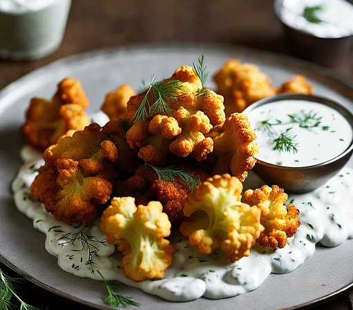 Fried Cauliflower with Yogurt Sauce